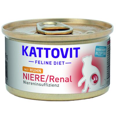 Kattovit Feline Diet Niere/Renal med kyckling, förbättrad sammansättning, för katter med njurinsufficiens. Burk 85g.